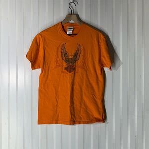 Harley-Davidson‎ Men's Y2K 2009 Orange Graphic T-Shirt M Double sided Texarkana